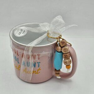Cool Aunt Pink Ceramic Mug Gift Set With Beaded Keychain Accessory Mug Hot Choco